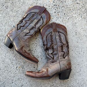 Corral Women's R1111 Brown Snip Toe Distressed Leather Boots Size 7.5 Pre